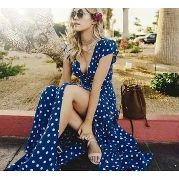 Dámské šaty Dámské dlouhé šaty s puntíky tmavě modrá XL