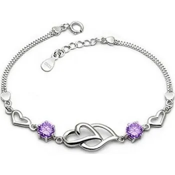 Náramek Dámský náramek se srdci fialová