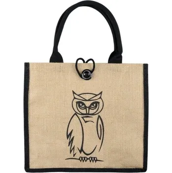 Kabelka Dámská plátěná taška se sovou černá 1
