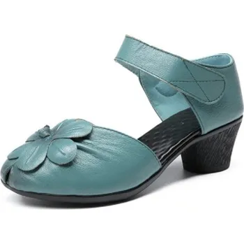 Dámská obuv Dámské kožené lodičky s květinou modrá 36