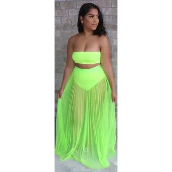 Dámská sukně Dámský crop top a sukně P1173 neonová zelená M