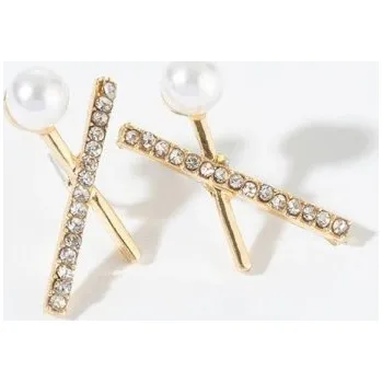 Náušnice Dámské náušnice se zirkony a perlou zlatá