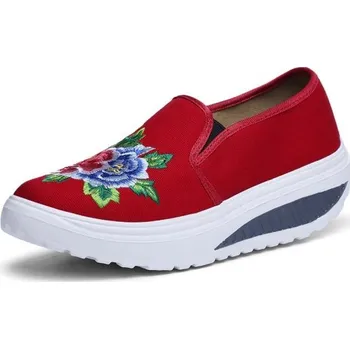 Dámské tenisky Dámské slip on tenisky s květinami J2404 červená 40