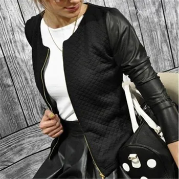 Dámská jarní/podzimní bunda z umělé kůže J1042 černá M