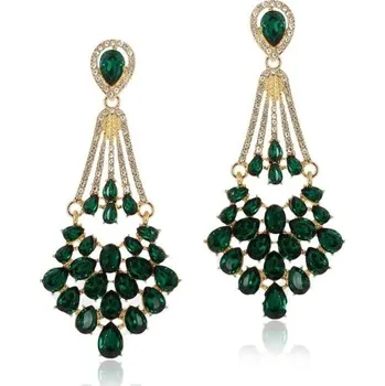 Náušnice Dámské visací náušnice s krystaly G769 tmavě zelená