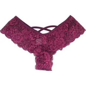 Kalhotky Dámská krajková tanga V-String vínová L