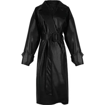 Dámský kabát Dámský dlouhý kabát z umělé kůže B667 M