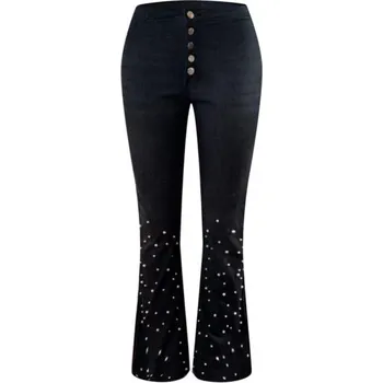 Dámské džíny Dámské džíny do zvonu s perlami černá XL