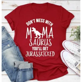 Dámské tričko Dámské tričko s potiskem dinosaura A819 červená M