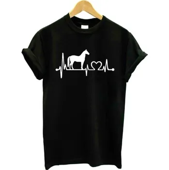 Dámské tričko Dámské tričko s potiskem - Tep a kůň J1797 černá S