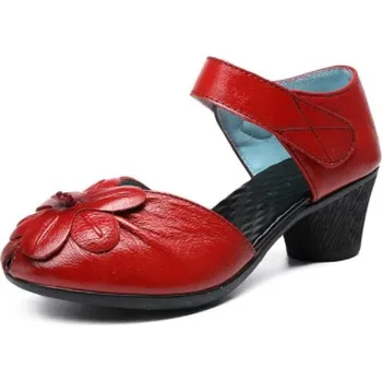 Dámské lodičky Dámské kožené lodičky s květinou červená 35