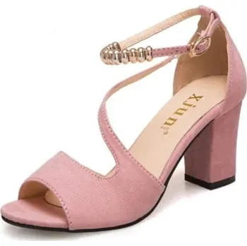 Dámské sandále Dámské semišové sandály na podpatku růžová 37