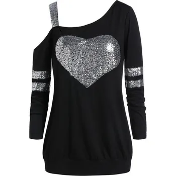 Dámské tričko Dámský top s flitrovým srdcem černá 3XL