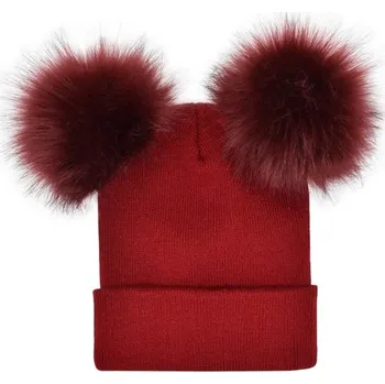 Čepice Dámská čepice s bambulemi J2787 červená