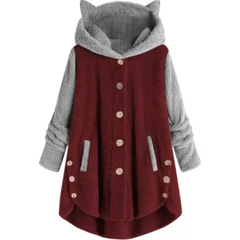 Dámská mikina Dámská huňatá mikina s kočičími oušky vínová 3XL