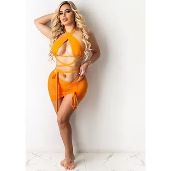 Dámské plavky Dámské bikiny a sukně P1089 oranžová M