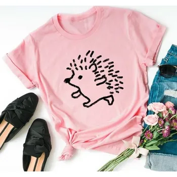 Dámské tričko s potiskem ježka růžová 4XL