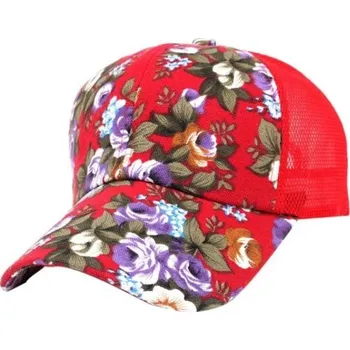 Kšiltovka Dámská kšiltovka s květinovým vzorem červená