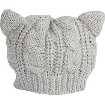Čepice Dámská zimní pletená čepice s ušima šedá