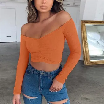 Dámský crop top s odhalenými rameny B68 oranžová M