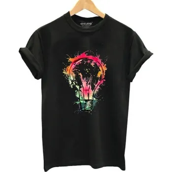 Dámské tričko s potiskem žárovky černá S