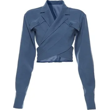 Dámský crop top s dlouhým rukávem modrý S