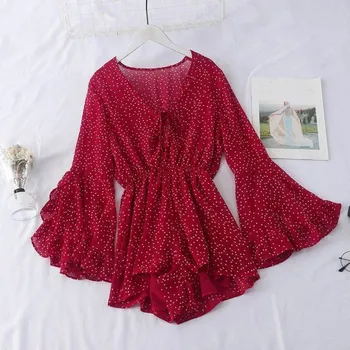 Dámský overall Dámský kraťasový overal s puntíky červená XS