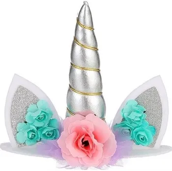 Karnevalový doplněk Dekorace na dort s jednorožcem stříbrná