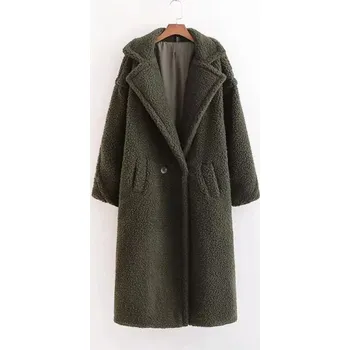 Dámský kabát Dámský chlupatý kabát A1875 armádní zelená M