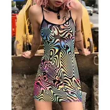 Dámské šaty Barevné mini šaty na ramínka S