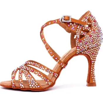 Dámská obuv Dámské taneční střevíce s kamínky A2490 světle hnědá 34 10 cm