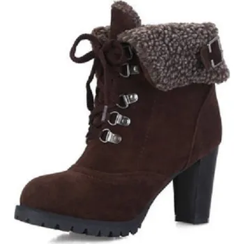 Dámská zimní obuv Dámské zimní boty s kožíškem na podpatku J837 tmavě hnědá 41