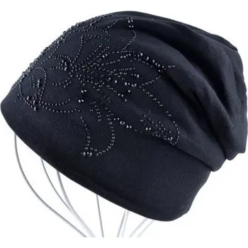 Pokrývka hlavy Dámská čepice s květinami J2320 černá