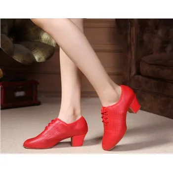 Dámské polobotky Dámské kožené taneční boty červená 39