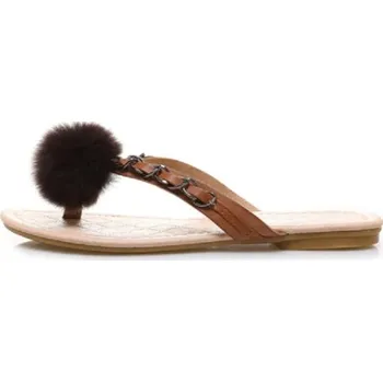 Dámské žabky Dámské žabky s bambulkou hnědá 39