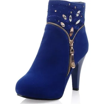 Dámské tenisky Dámské kotníkové boty na podpatku s kamínky modrá 37,5