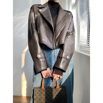 Dámská casual bunda Dámská bunda z umělé kůže P2022 hnědá L