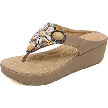 Dámské pantofle Dámské plážové pantofle s kamínky béžova 42