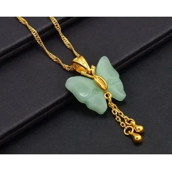 Náhrdelník Dámský náhrdelník s motýlem D373 světle zelená