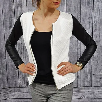 Dámská casual bunda Dámská jarní/podzimní bunda z umělé kůže J1042 bílá M