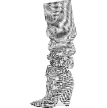 Dámské kozačky Dámské stylové kozačky s kamínky J1165 bílá 36