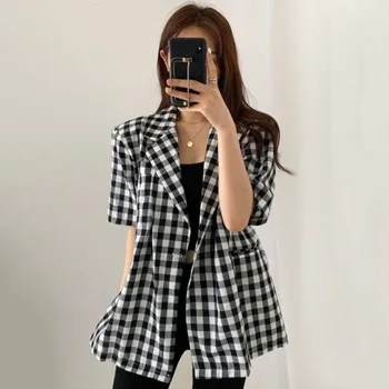 Dámské sako Dámský kostkovaný blejzr P1792 černá
