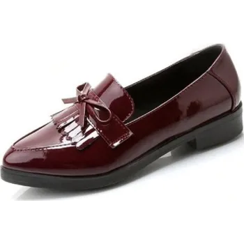 Dámské baleríny Dámské kožené mokasíny s mašlí vínová 37