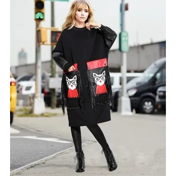 Dámské šaty Černé podzimní šaty s potiskem