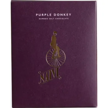 Čokoláda Naive Purple Donkey Alkalická oslí darkmilk bez cukru s fialovou bambusovou 9X solí