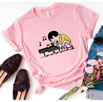 Dámské tričko Dámské tričko s potiskem piána růžová 3XL