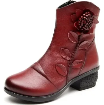 Dámské tenisky Dámské kotníkové boty s květinou J1712 vínová 40