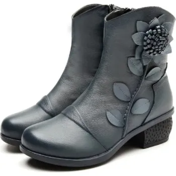 Dámské tenisky Dámské zimní kotníkové boty s květinou J1817 šedá 36