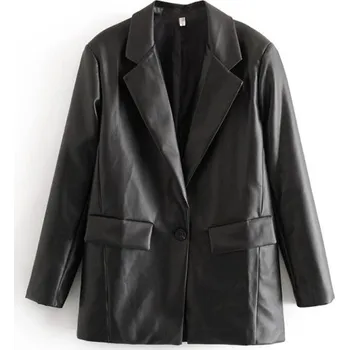 Dámský kabát z umělé kůže černý S