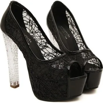 Dámské lodičky Dámské průhledné lodičky na platformě J1756 černá 36